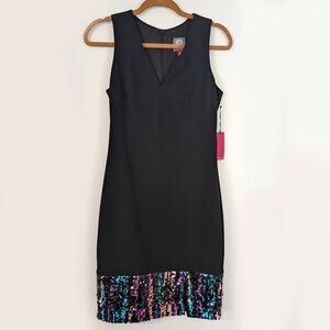 New Vince Camuto Sequin Hem Sleeveless Cocktail Dress, Size 4, Black